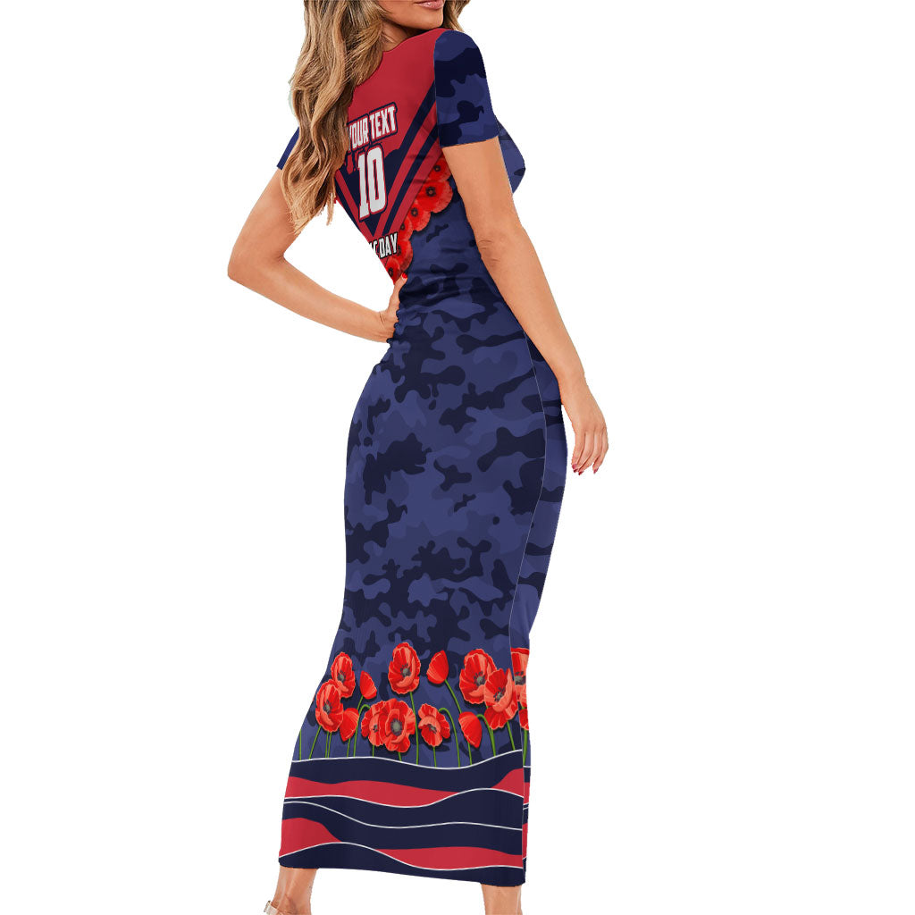 Personalised Melbourne Demons ANZAC Family Matching Short Sleeve Bodycon Dress and Hawaiian Shirt Military Remembrance Australian Football Mascot Camouflage