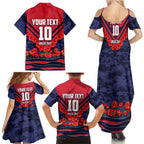 Personalised Melbourne Demons ANZAC Family Matching Summer Maxi Dress and Hawaiian Shirt Military Remembrance Australian Football Mascot Camouflage