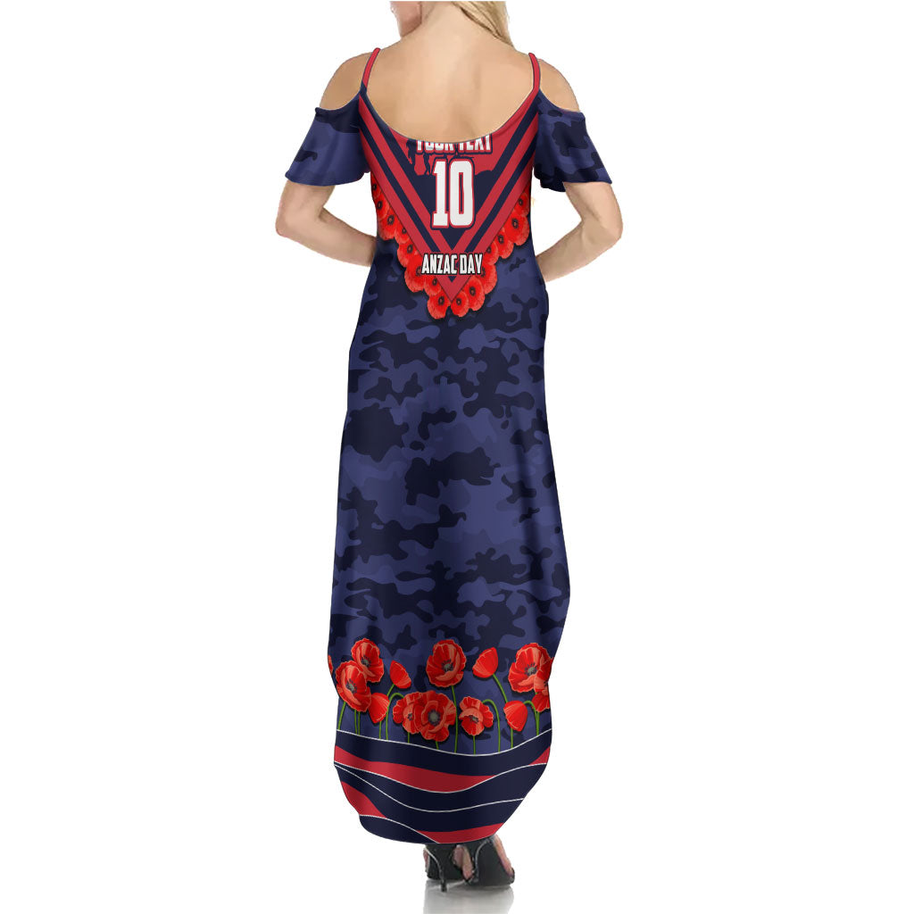 Personalised Melbourne Demons ANZAC Family Matching Summer Maxi Dress and Hawaiian Shirt Military Remembrance Australian Football Mascot Camouflage