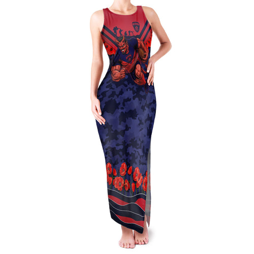 Personalised Melbourne Demons ANZAC Family Matching Tank Maxi Dress and Hawaiian Shirt Military Remembrance Australian Football Mascot Camouflage