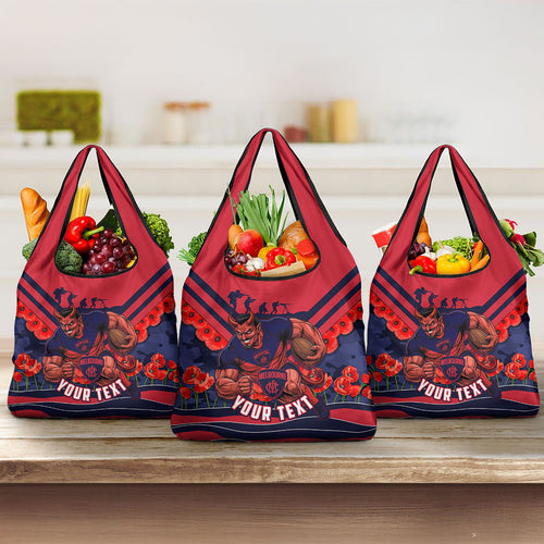 Personalised Melbourne Demons ANZAC Grocery Bag Military Remembrance Australian Football Mascot Camouflage