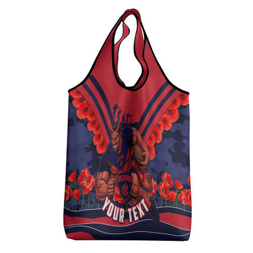 Personalised Melbourne Demons ANZAC Grocery Bag Military Remembrance Australian Football Mascot Camouflage