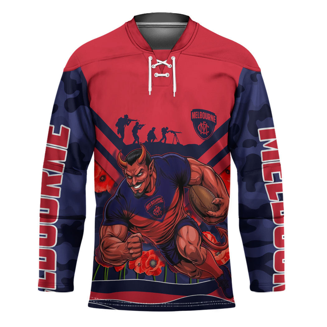 Personalised Melbourne Demons ANZAC Hockey Jersey Military Remembrance Australian Football Mascot Camouflage
