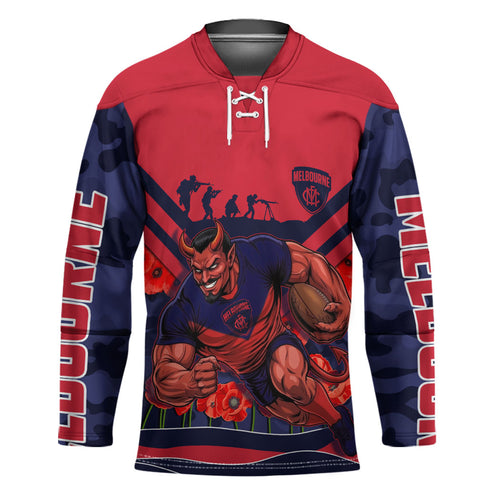 Personalised Melbourne Demons ANZAC Hockey Jersey Military Remembrance Australian Football Mascot Camouflage