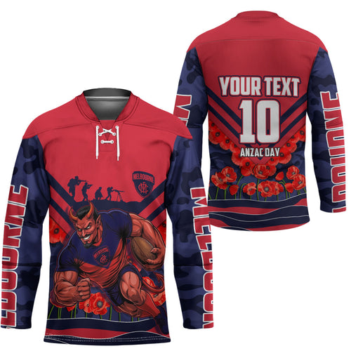 Personalised Melbourne Demons ANZAC Hockey Jersey Military Remembrance Australian Football Mascot Camouflage