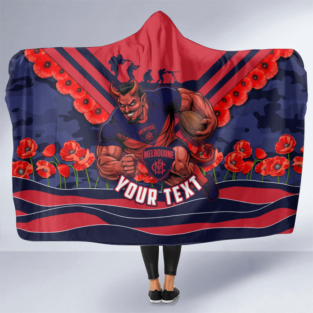 Personalised Melbourne Demons ANZAC Hooded Blanket Military Remembrance Australian Football Mascot Camouflage