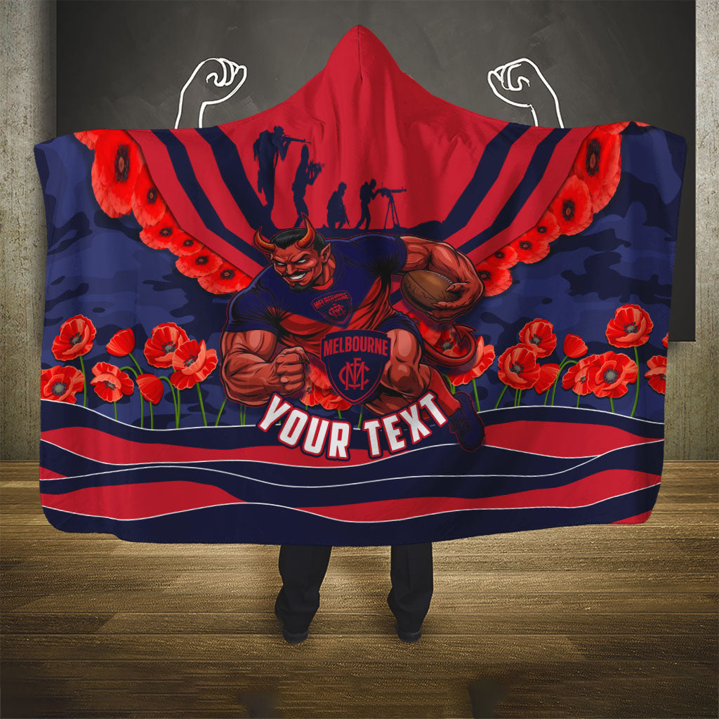 Personalised Melbourne Demons ANZAC Hooded Blanket Military Remembrance Australian Football Mascot Camouflage