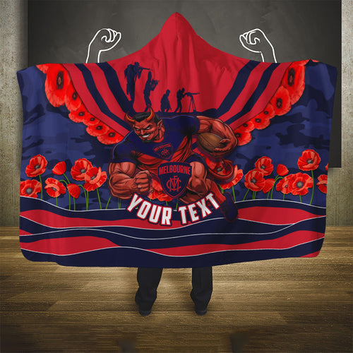 Personalised Melbourne Demons ANZAC Hooded Blanket Military Remembrance Australian Football Mascot Camouflage