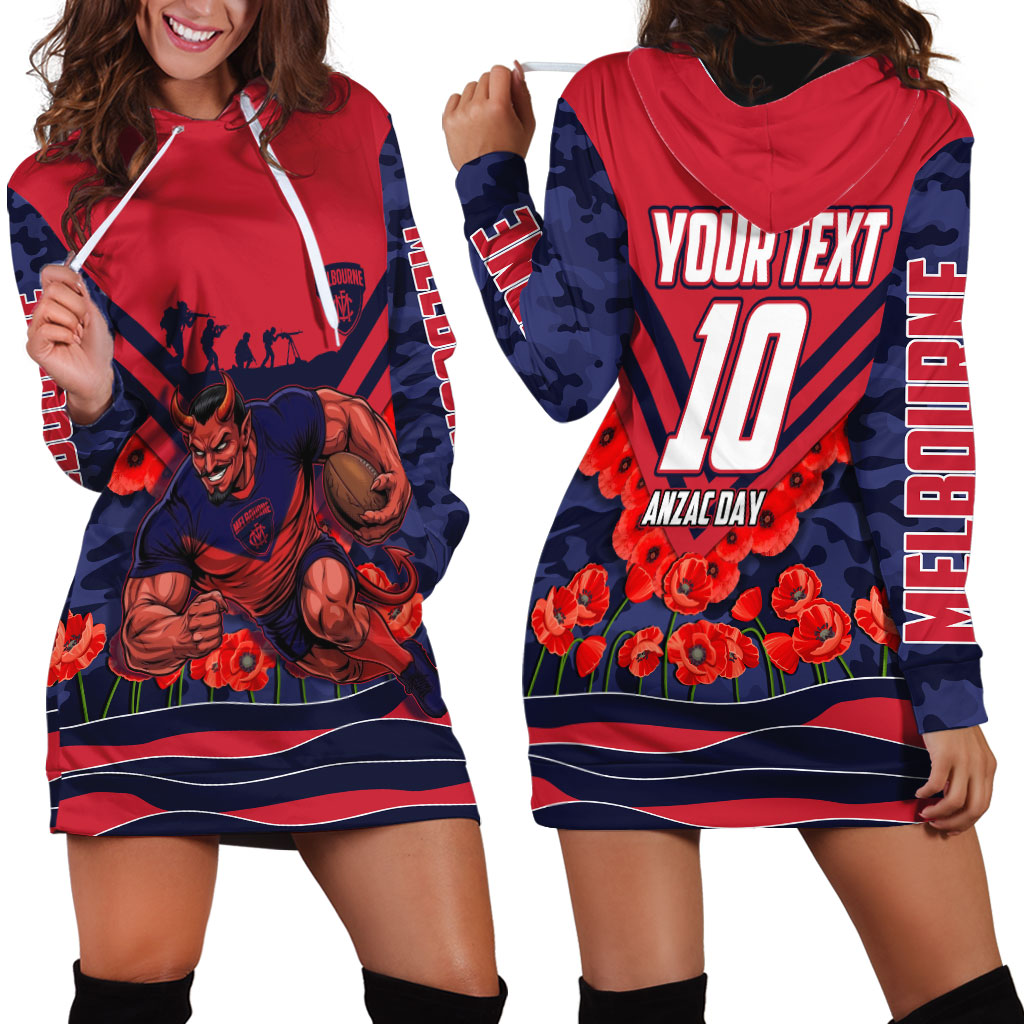 Personalised Melbourne Demons ANZAC Hoodie Dress Military Remembrance Australian Football Mascot Camouflage