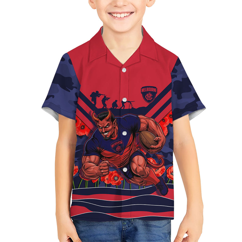 Personalised Melbourne Demons ANZAC Kid Hawaiian Shirt Military Remembrance Australian Football Mascot Camouflage