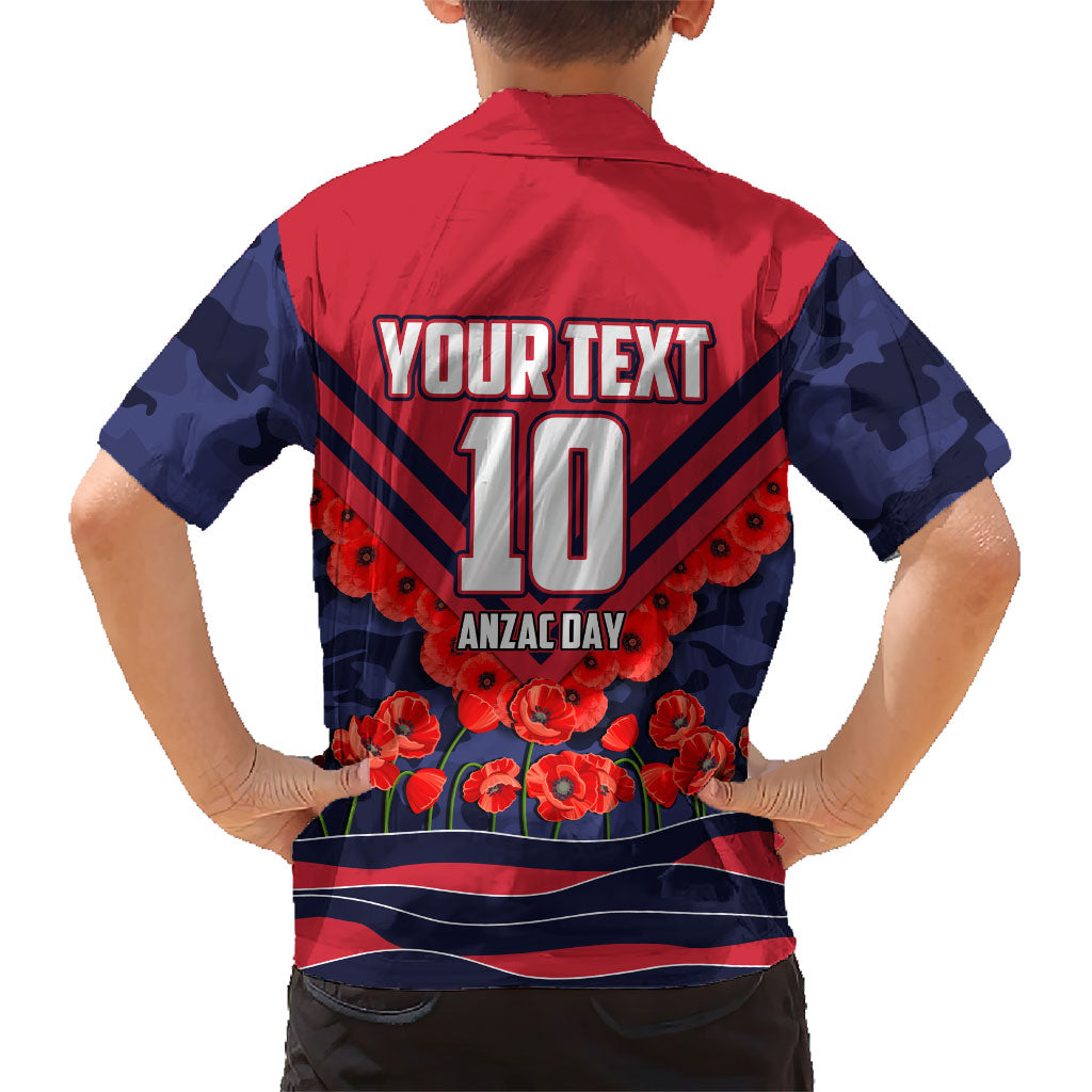 Personalised Melbourne Demons ANZAC Kid Hawaiian Shirt Military Remembrance Australian Football Mascot Camouflage
