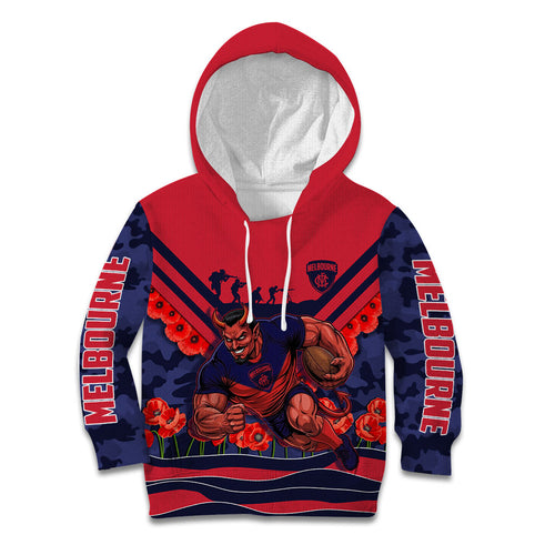 Personalised Melbourne Demons ANZAC Kid Hoodie Military Remembrance Australian Football Mascot Camouflage