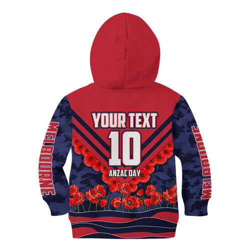 Personalised Melbourne Demons ANZAC Kid Hoodie Military Remembrance Australian Football Mascot Camouflage
