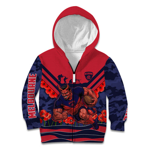 Personalised Melbourne Demons ANZAC Kid Hoodie Military Remembrance Australian Football Mascot Camouflage