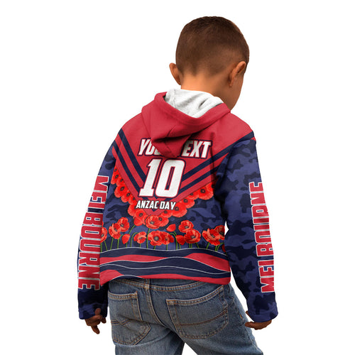 Personalised Melbourne Demons ANZAC Kid Hoodie Military Remembrance Australian Football Mascot Camouflage