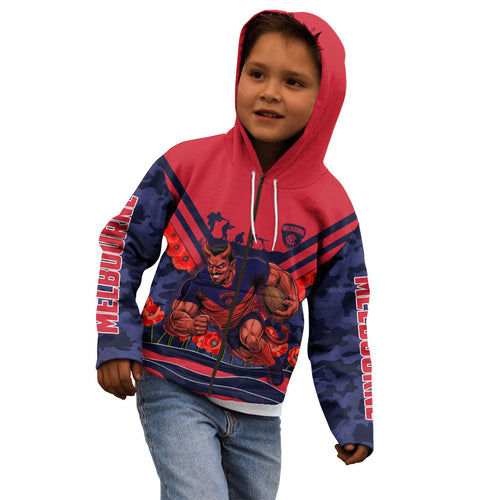 Personalised Melbourne Demons ANZAC Kid Hoodie Military Remembrance Australian Football Mascot Camouflage