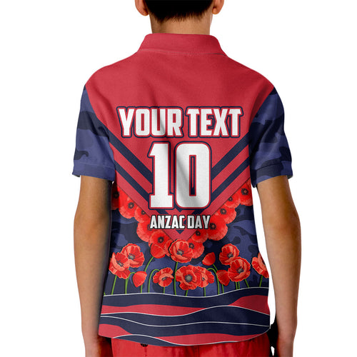 Personalised Melbourne Demons ANZAC Kid Polo Shirt Military Remembrance Australian Football Mascot Camouflage