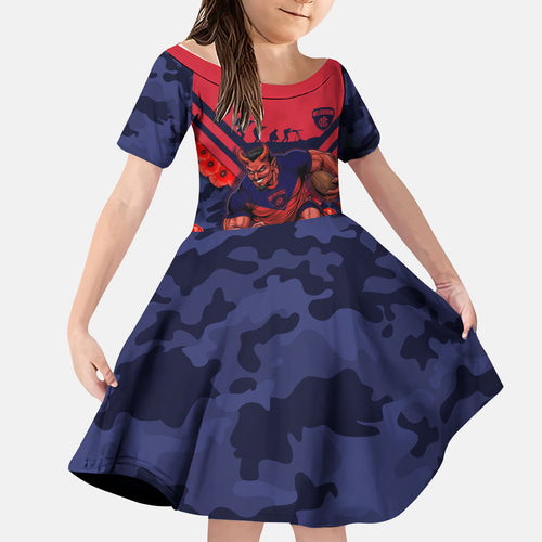 Personalised Melbourne Demons ANZAC Kid Short Sleeve Dress Military Remembrance Australian Football Mascot Camouflage