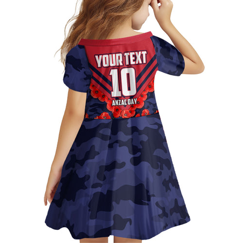 Personalised Melbourne Demons ANZAC Kid Short Sleeve Dress Military Remembrance Australian Football Mascot Camouflage