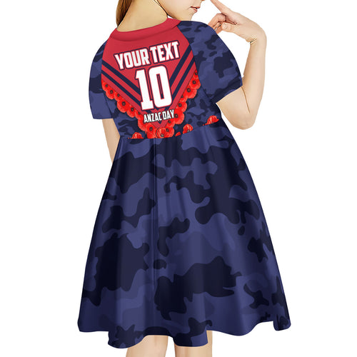 Personalised Melbourne Demons ANZAC Kid Short Sleeve Dress Military Remembrance Australian Football Mascot Camouflage