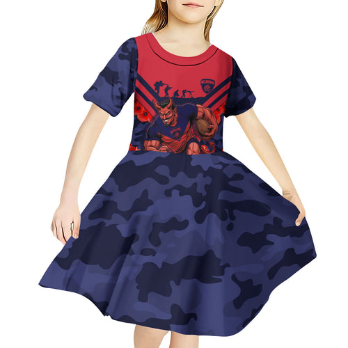 Personalised Melbourne Demons ANZAC Kid Short Sleeve Dress Military Remembrance Australian Football Mascot Camouflage