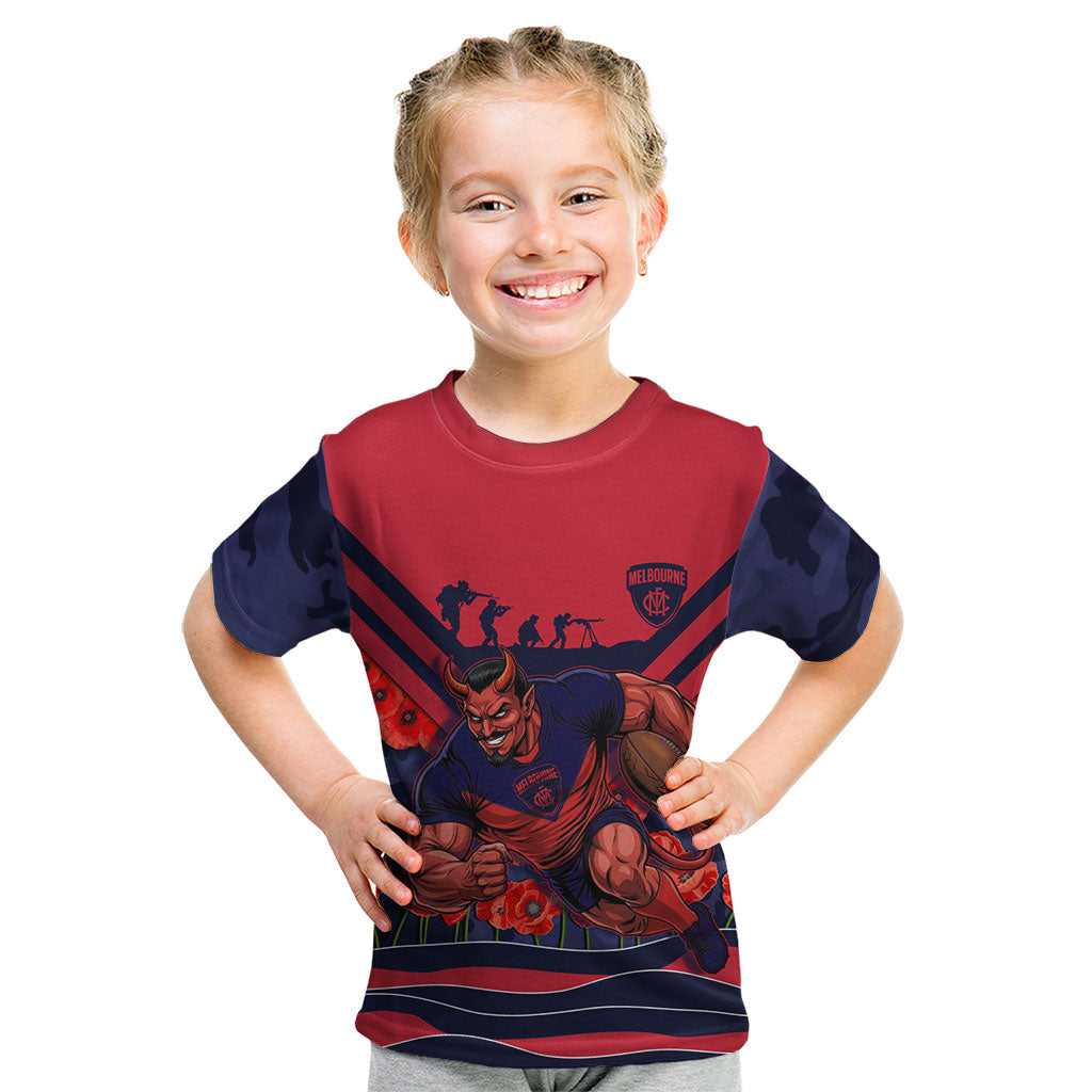 Personalised Melbourne Demons ANZAC Kid T Shirt Military Remembrance Australian Football Mascot Camouflage