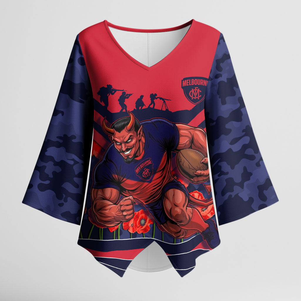 Personalised Melbourne Demons ANZAC Kimono Sleeve Blouse Military Remembrance Australian Football Mascot Camouflage