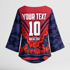 Personalised Melbourne Demons ANZAC Kimono Sleeve Blouse Military Remembrance Australian Football Mascot Camouflage