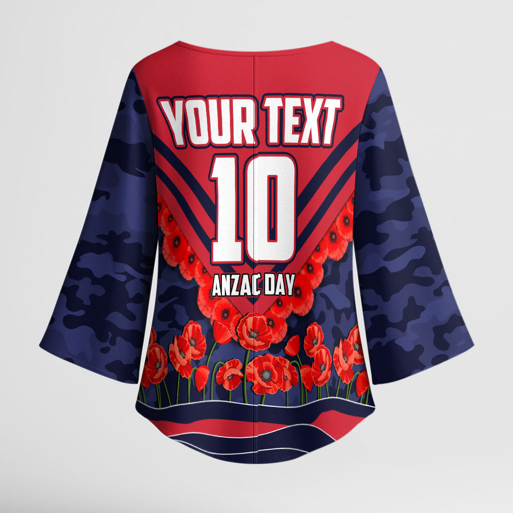 Personalised Melbourne Demons ANZAC Kimono Sleeve Blouse Military Remembrance Australian Football Mascot Camouflage