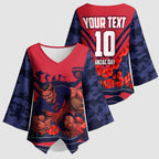 Personalised Melbourne Demons ANZAC Kimono Sleeve Blouse Military Remembrance Australian Football Mascot Camouflage