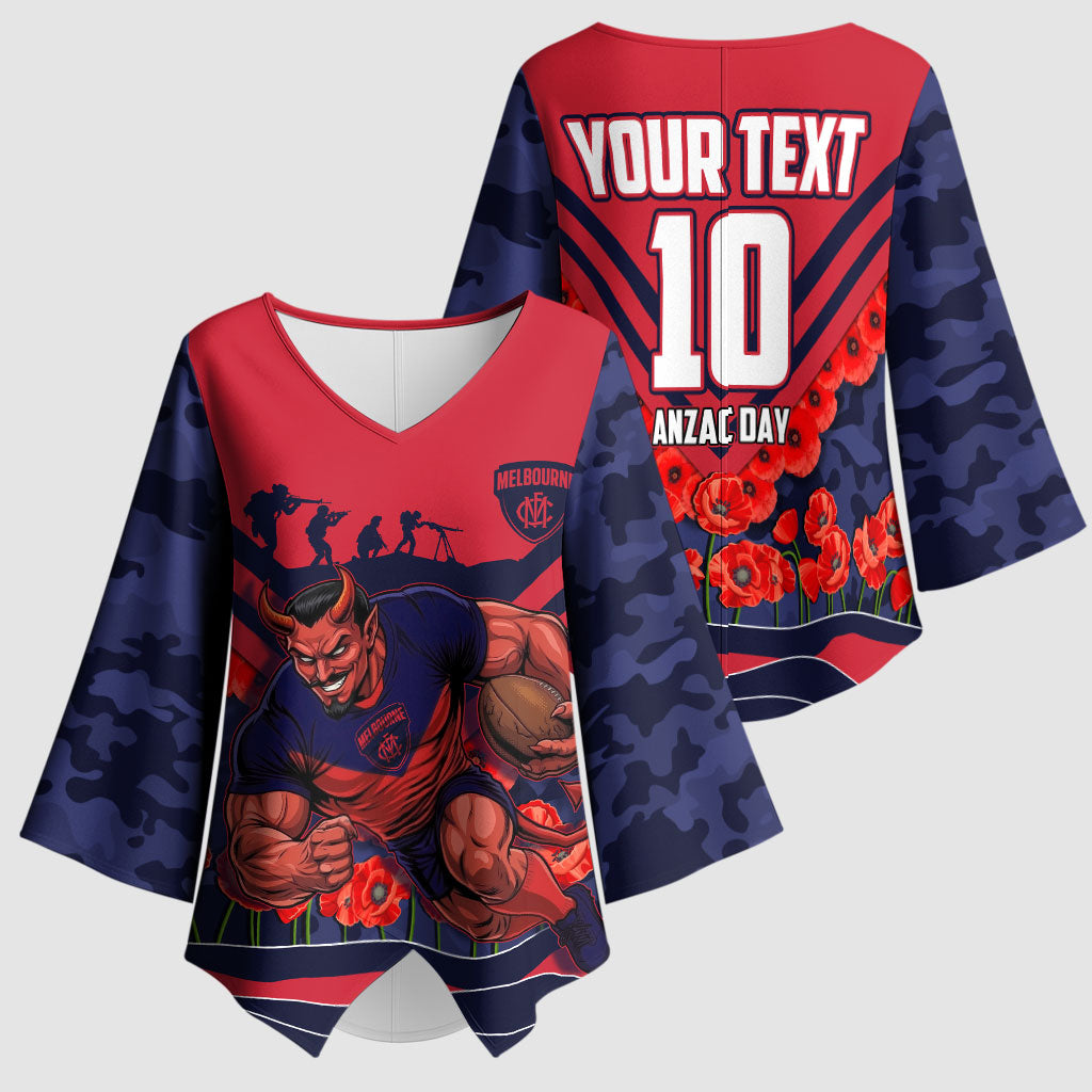 Personalised Melbourne Demons ANZAC Kimono Sleeve Blouse Military Remembrance Australian Football Mascot Camouflage