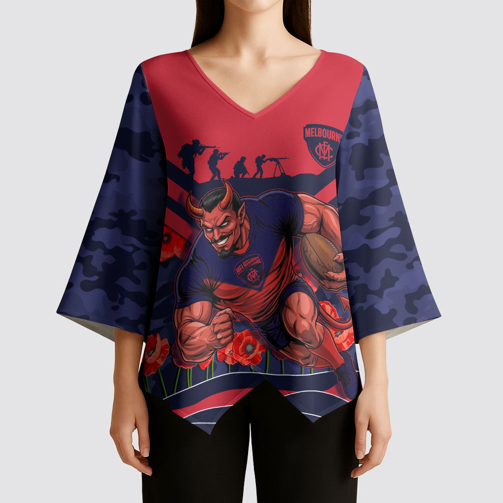 Personalised Melbourne Demons ANZAC Kimono Sleeve Blouse Military Remembrance Australian Football Mascot Camouflage