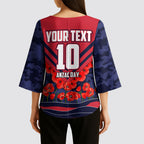 Personalised Melbourne Demons ANZAC Kimono Sleeve Blouse Military Remembrance Australian Football Mascot Camouflage