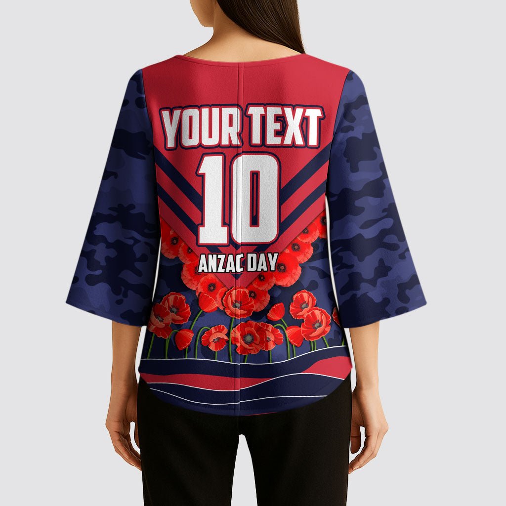 Personalised Melbourne Demons ANZAC Kimono Sleeve Blouse Military Remembrance Australian Football Mascot Camouflage