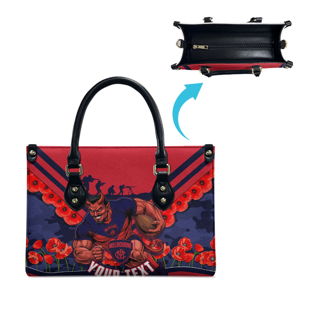 Personalised Melbourne Demons ANZAC Leather Bag Military Remembrance Australian Football Mascot Camouflage