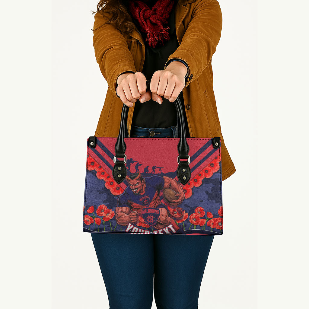 Personalised Melbourne Demons ANZAC Leather Bag Military Remembrance Australian Football Mascot Camouflage