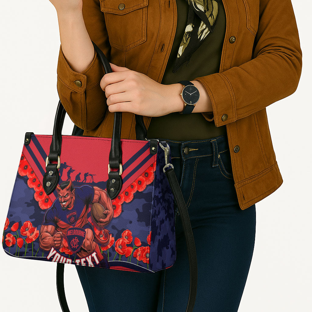 Personalised Melbourne Demons ANZAC Leather Bag Military Remembrance Australian Football Mascot Camouflage