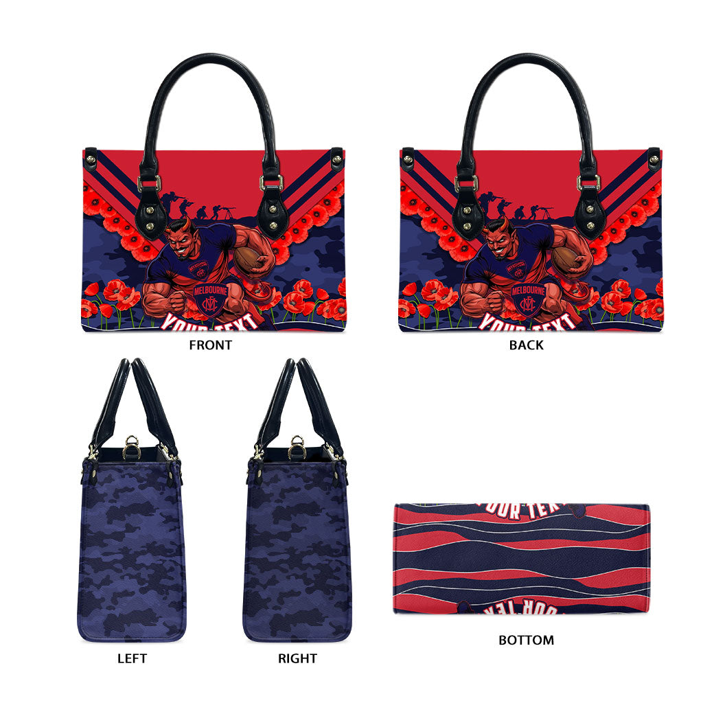 Personalised Melbourne Demons ANZAC Leather Bag Military Remembrance Australian Football Mascot Camouflage