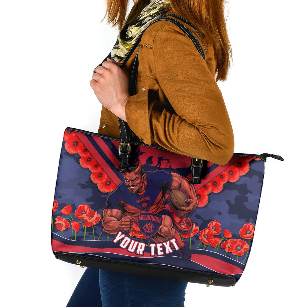 Personalised Melbourne Demons ANZAC Leather Tote Bag Military Remembrance Australian Football Mascot Camouflage