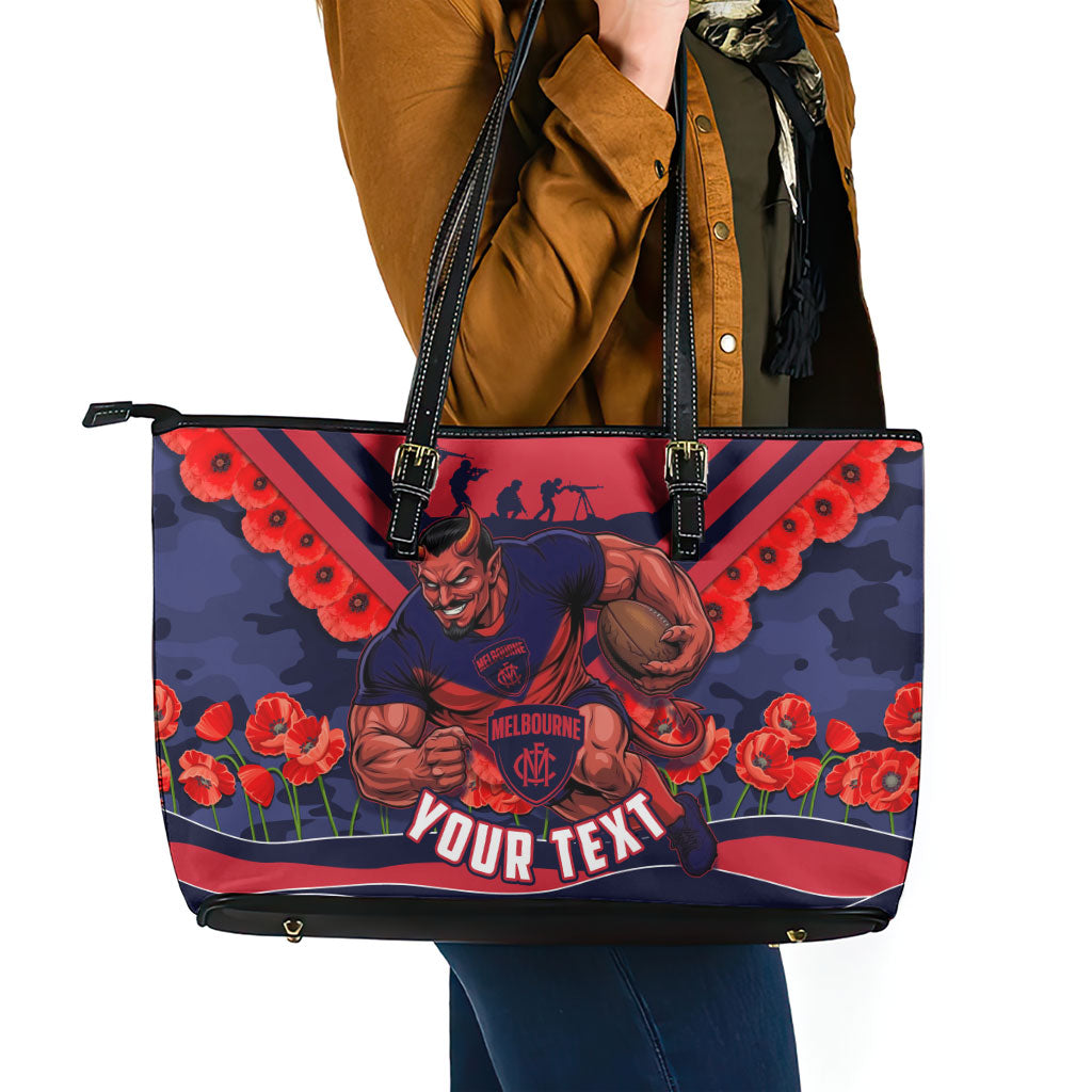 Personalised Melbourne Demons ANZAC Leather Tote Bag Military Remembrance Australian Football Mascot Camouflage