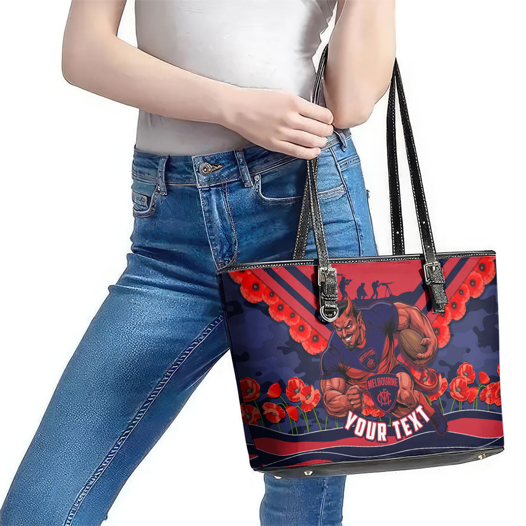 Personalised Melbourne Demons ANZAC Leather Tote Bag Military Remembrance Australian Football Mascot Camouflage