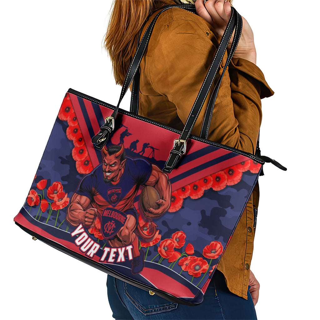 Personalised Melbourne Demons ANZAC Leather Tote Bag Military Remembrance Australian Football Mascot Camouflage