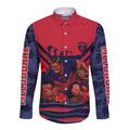 Personalised Melbourne Demons ANZAC Long Sleeve Button Shirt Military Remembrance Australian Football Mascot Camouflage