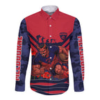 Personalised Melbourne Demons ANZAC Long Sleeve Button Shirt Military Remembrance Australian Football Mascot Camouflage