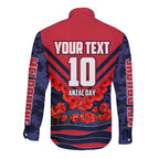 Personalised Melbourne Demons ANZAC Long Sleeve Button Shirt Military Remembrance Australian Football Mascot Camouflage