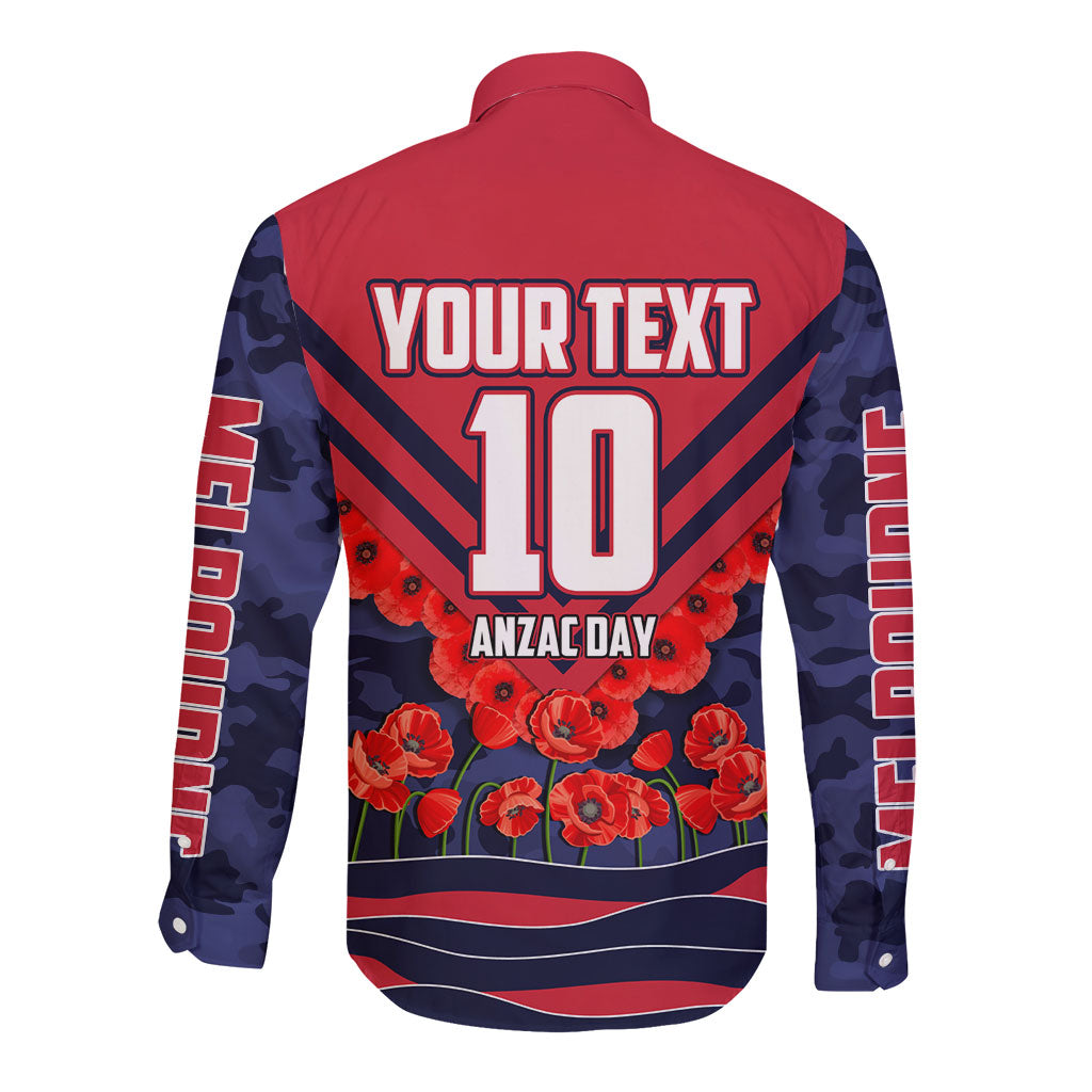 Personalised Melbourne Demons ANZAC Long Sleeve Button Shirt Military Remembrance Australian Football Mascot Camouflage