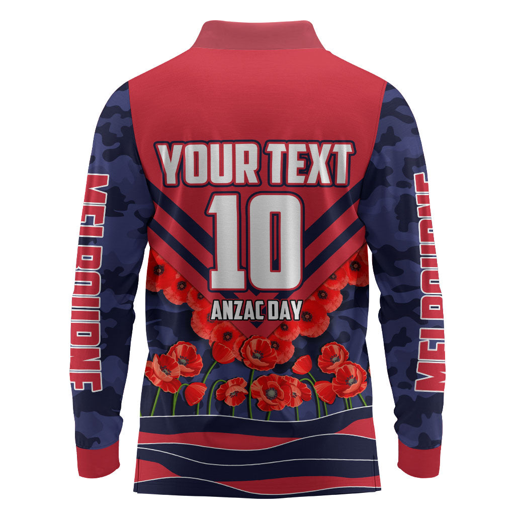 Personalised Melbourne Demons ANZAC Long Sleeve Polo Shirt Military Remembrance Australian Football Mascot Camouflage