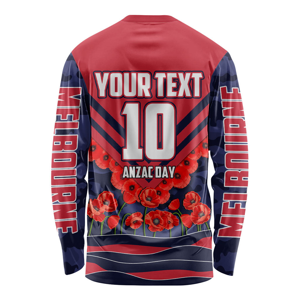 Personalised Melbourne Demons ANZAC Long Sleeve Shirt Military Remembrance Australian Football Mascot Camouflage