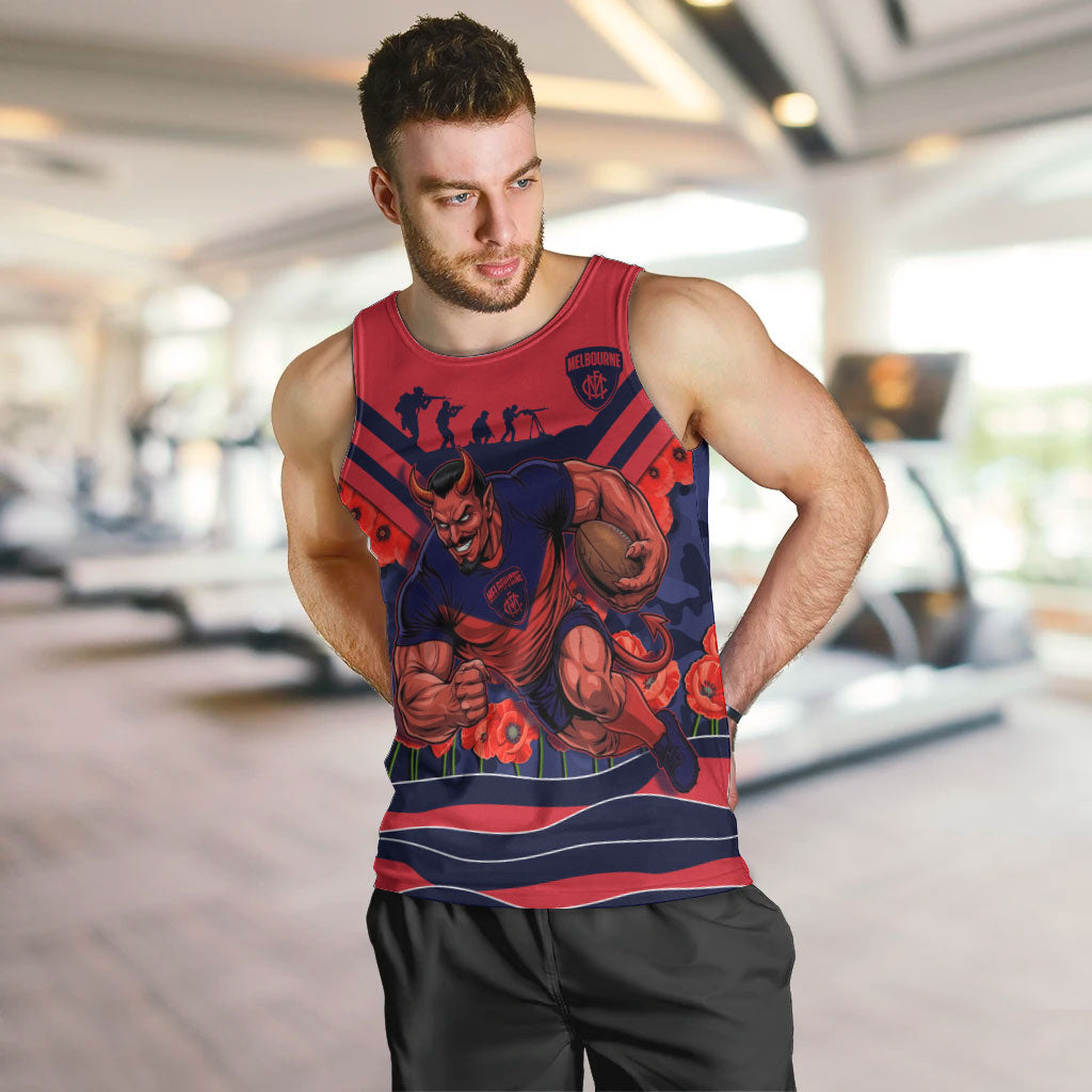 Personalised Melbourne Demons ANZAC Men Tank Top Military Remembrance Australian Football Mascot Camouflage