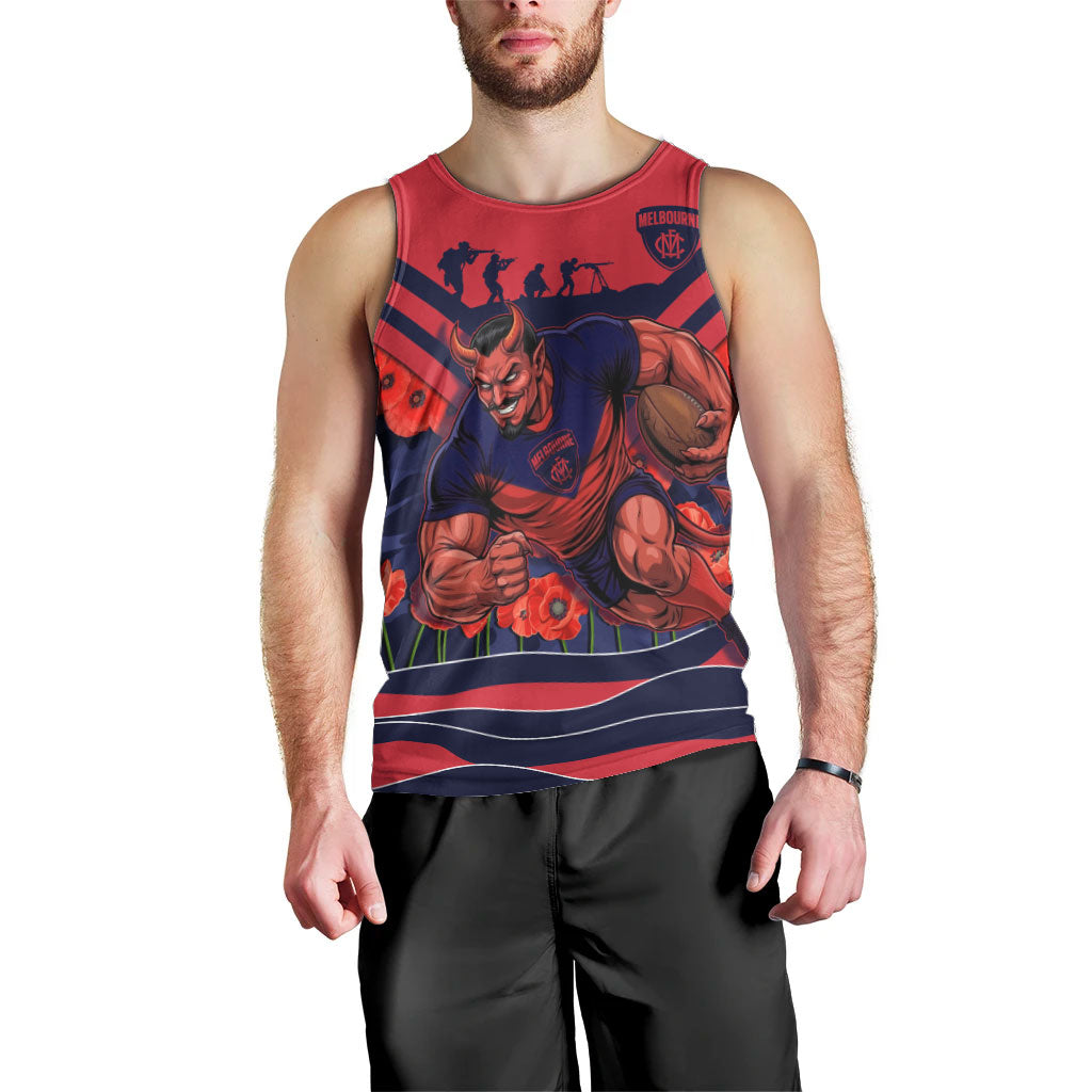 Personalised Melbourne Demons ANZAC Men Tank Top Military Remembrance Australian Football Mascot Camouflage